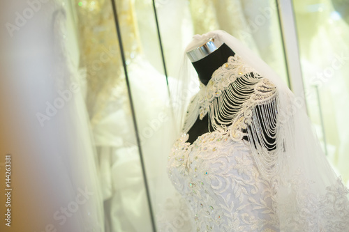 Slika na platnu white wedding dress gown on mannequin in bridal gown
