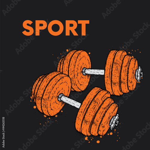 Dumbbells drawn in vector. Illustration for a postcard or a poster. Beauty, strength and health. Sport. Healthy lifestyle. Weightlifting.