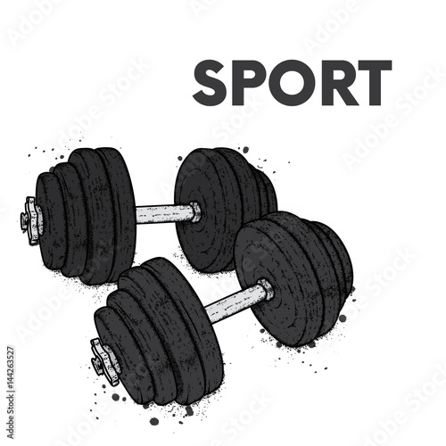 Dumbbells drawn in vector. Illustration for a postcard or a poster. Beauty, strength and health. Sport. Healthy lifestyle. Weightlifting.