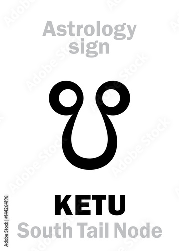 Astrology Alphabet: KETU (Cauda Draconis), Lunar Descending South Tail Node. Hieroglyphics character sign (single symbol).