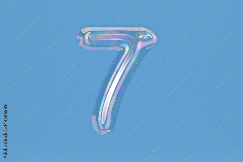 Bubble numeral 7 on blue background include path.3D illustration. Bubble numeral 7 on blue background include path.3D illustration.