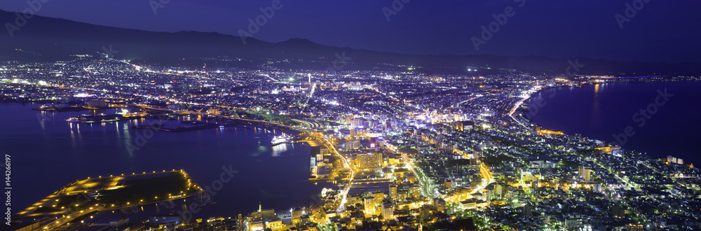 The city of Hakodate in the twilight, panorama