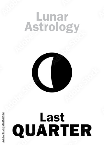 Astrology Alphabet: Last QUARTER of MOON (Lunar phase). Hieroglyphics character sign (single symbol).