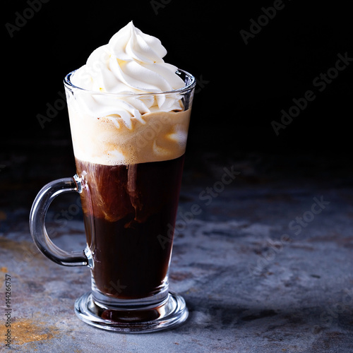 Hot viennese coffee with whipped cream