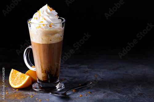 Hot viennese coffee with whipped cream photo