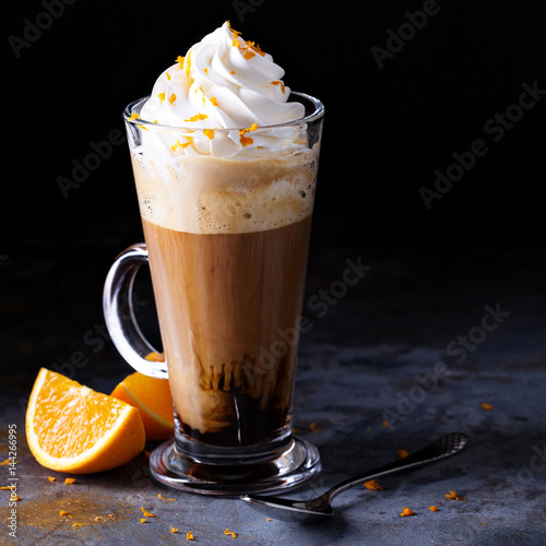 Hot viennese coffee with whipped cream