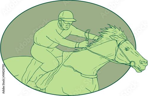 Horse Jockey Racing Oval Drawing