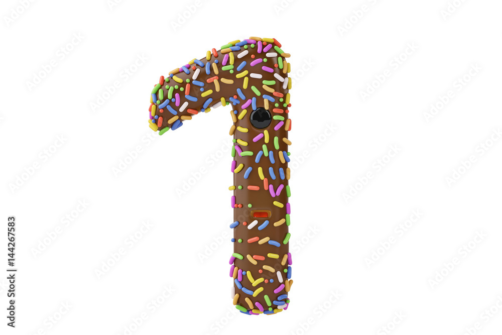 A cartoon donut alphabet number 1 on white background,3D illustration. A cartoon donut alphabet number 1 on white background,3D illustration.