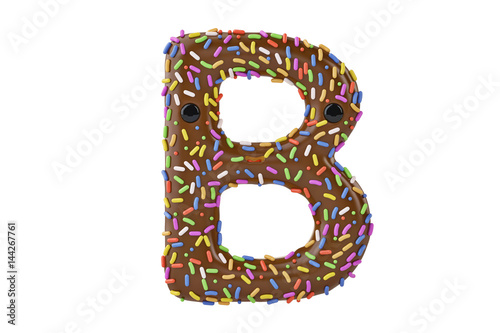 A cartoon donut alphabet letter b on white background,3D illustration. © Holmessu