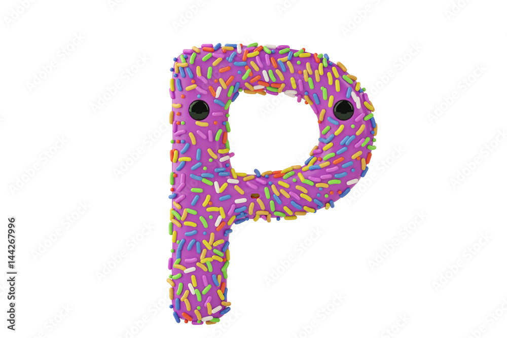 A cartoon donut alphabet letter p on white background,3D illustration. A cartoon donut alphabet letter p on white background,3D illustration.