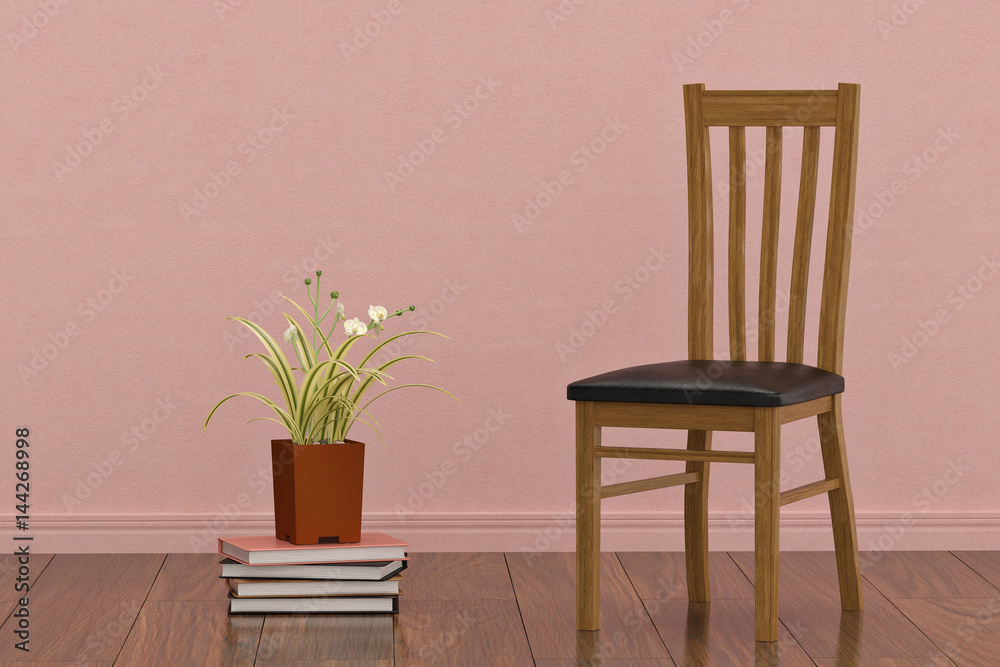 Orchids with chair in the room.3D illustration.