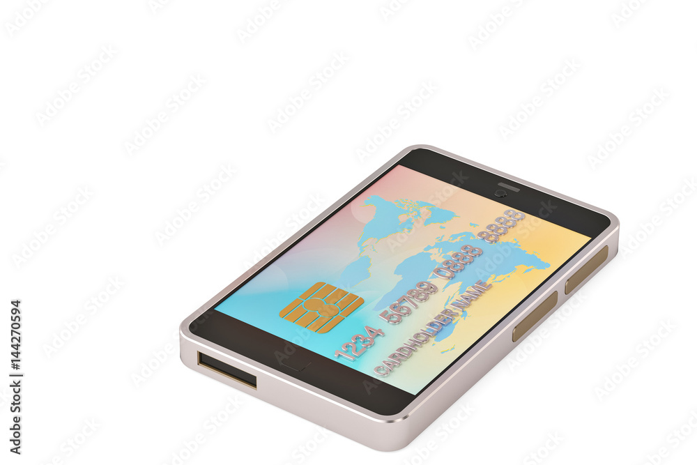 Credit card and mobile phone.3D illustration. Credit card and mobile phone.3D illustration.