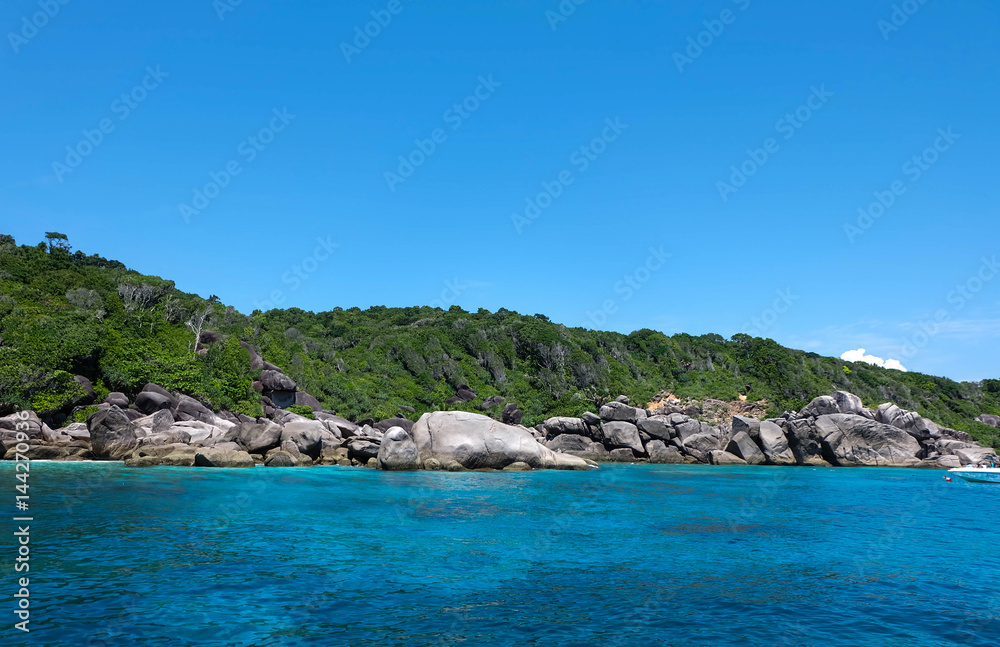 Similan Island with blue sean and sky at Phuket in Thailand, landscape and background