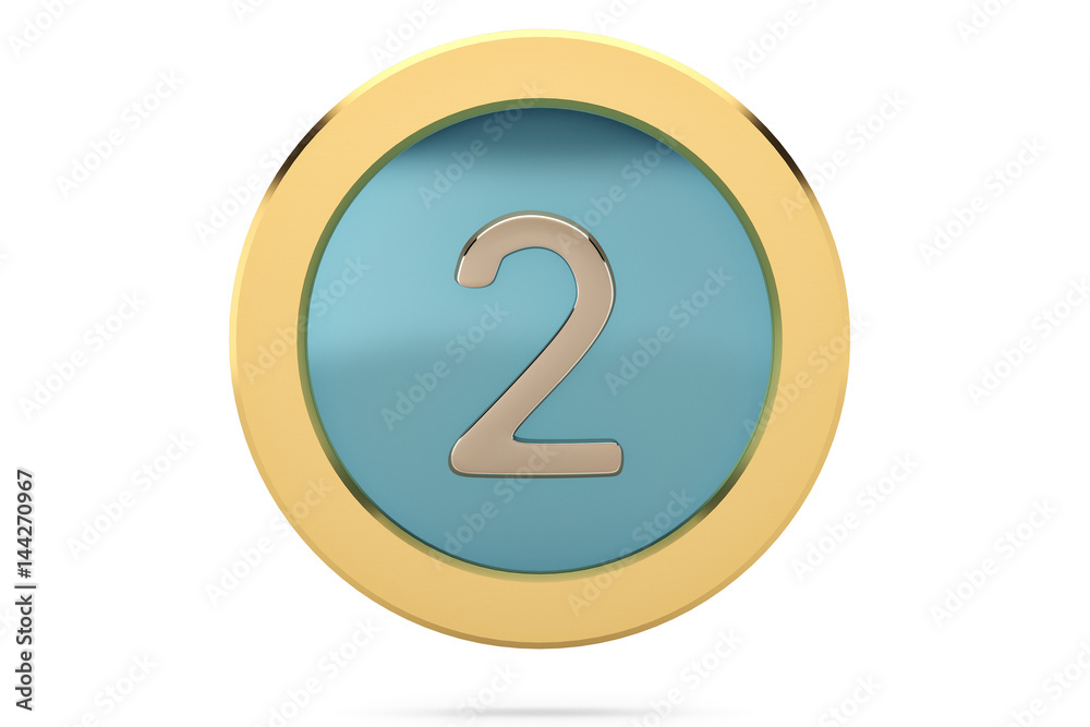 Golden ring with number 2 on white background.3D illustration. Golden ring with number 2 on white background.3D illustration.