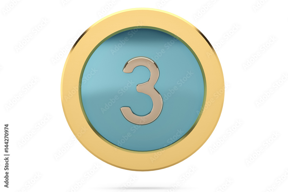 Golden ring with number 3 on white background.3D illustration. Golden ring with number 3 on white background.3D illustration.