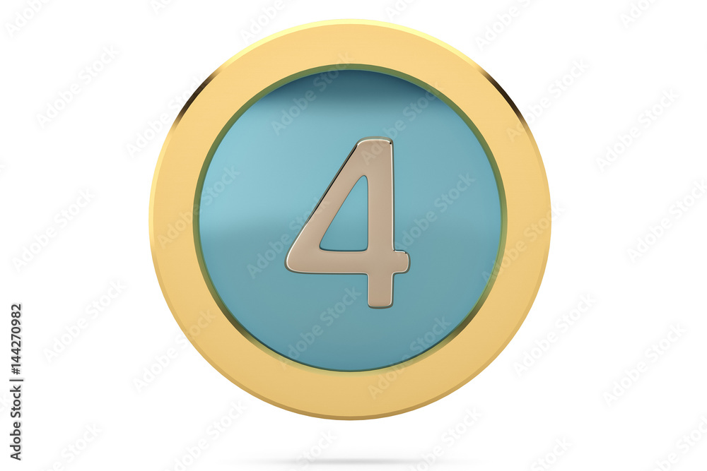Golden ring with number 4 on white background.3D illustration. Golden ring with number 4 on white background.3D illustration.