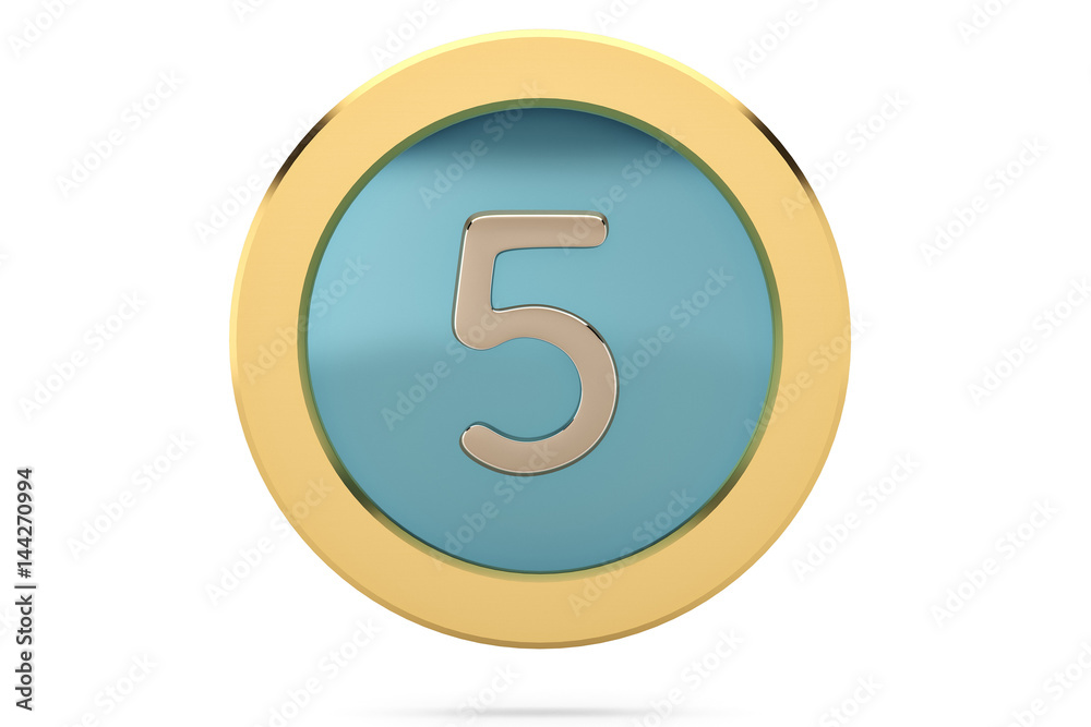Golden ring with number 5 on white background.3D illustration. Golden ring with number 5 on white background.3D illustration.