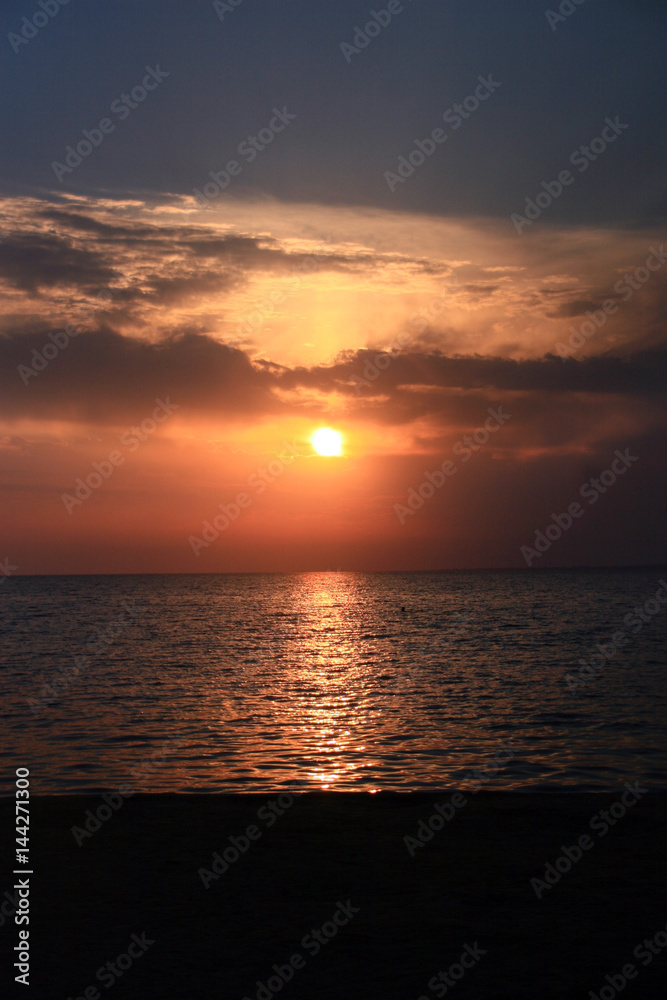 Calm sea at sunset, sea landscape