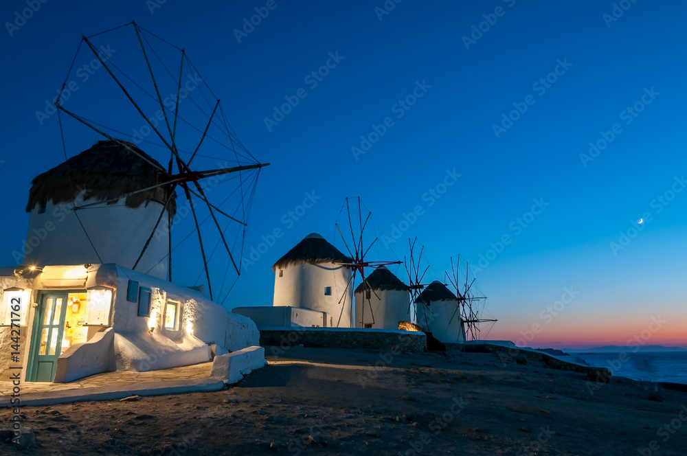 The Windmills of Mykonos island, Greece.