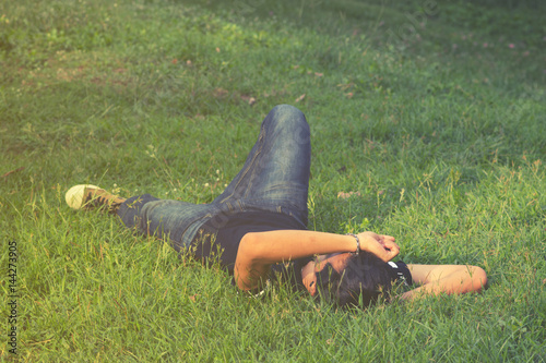 man napping in the park