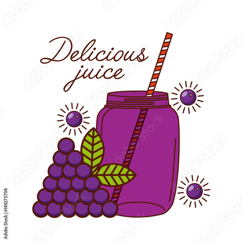 delicious grape juice glass and fruit icon over white background. colorful design. vector illustration