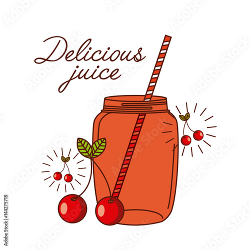 delicious cherry juice glass and fruit icon over white background. colorful design. vector illustration
