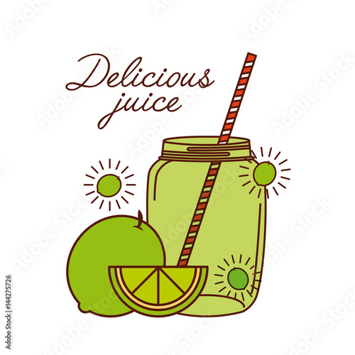 delicious lemon juice glass and fruit icon over white background. colorful design. vector illustration