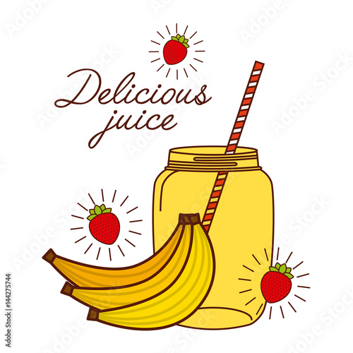 delicious banana juice glass and fruit icon over white background. colorful design. vector illustration