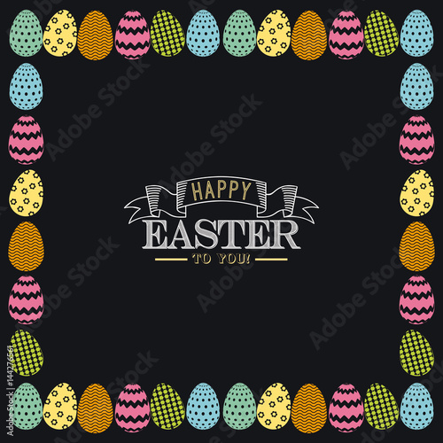 happy easter card with easter eggs frame over black background. colorful desing. vector illustration