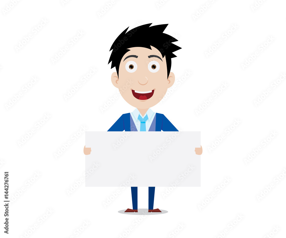 Businessman Character with Banner Businessman Character with Banner