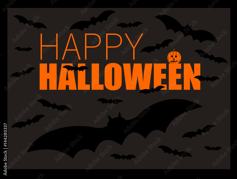 Happy Halloween design with bats and pumpkin