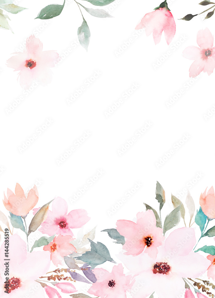 Watercolor floral template for wedding cards, invitations, Easter, birthday