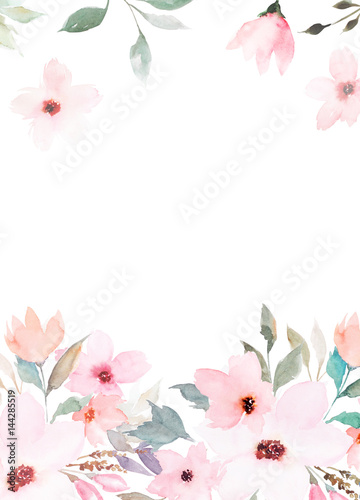 Watercolor floral template for wedding cards, invitations, Easter, birthday