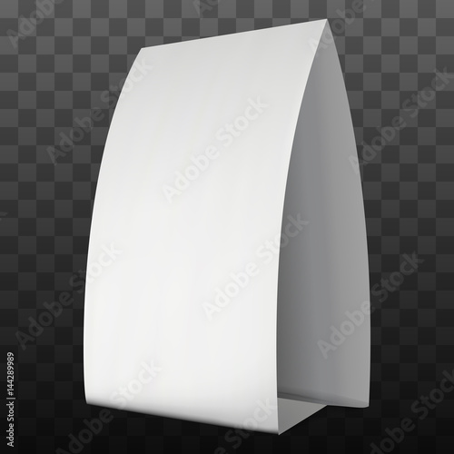 Blank paper tent card. Vector illustration on black transparent background. Table card mock up