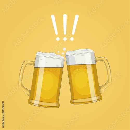 Two glass beer mugs. Cheers.Oktoberfest. Vector illustration.