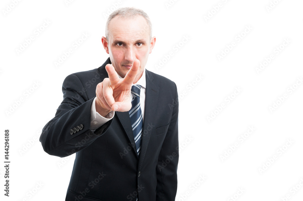 Portrait of elegant man showing watching you gesture Portrait of elegant man showing watching you gesture