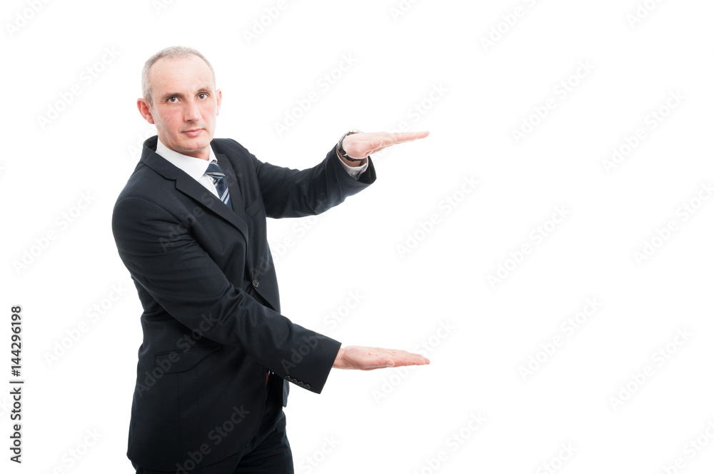 Portrait of aged elegant man holding copy space Portrait of aged elegant man holding copy space
