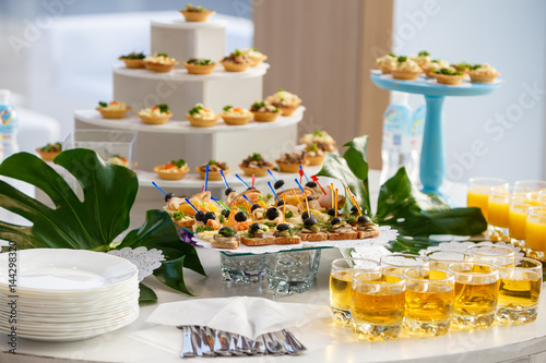 Tasty and beautiful light snacks, canape, cocktail party. Organic food.