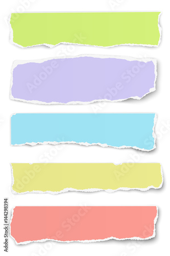 Collection of vector oblong torn different colors paper tears isolated on white background