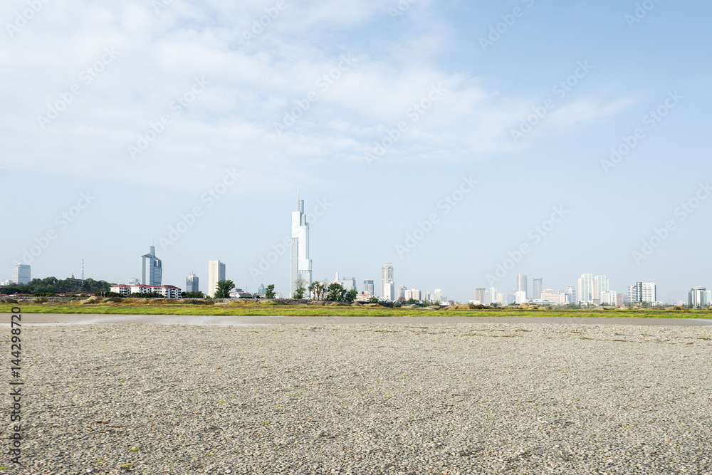 empty ground with cityscape of modern city