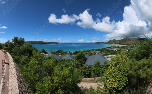 View to Anse Possession and Curieuse Island, which are situated in the north of Praslin Island, Seychelles, Indian Ocean, Africa