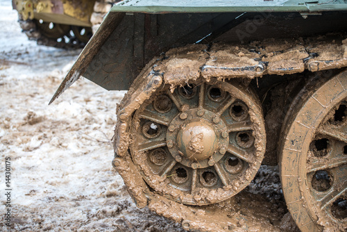 Tank Caterpillar Tread with Wheels in dirt