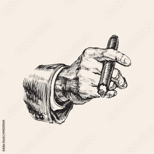 Hand With Cigar Hand Drawn Vector Illustration