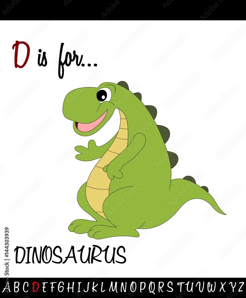 Obraz premium Illustrated vocabulary worksheet card with cartoon dinosaurus