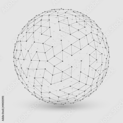 Abstract vector grayscale mesh sphere constructed with connected points. Futuristic technology style. Elegant background for business presentations.Eps10