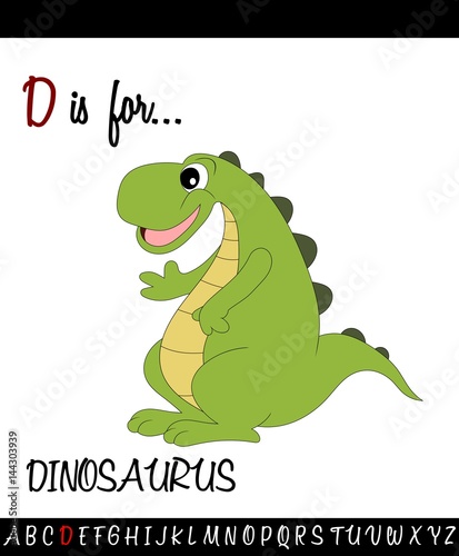 Illustrated vocabulary worksheet card with cartoon dinosaurus