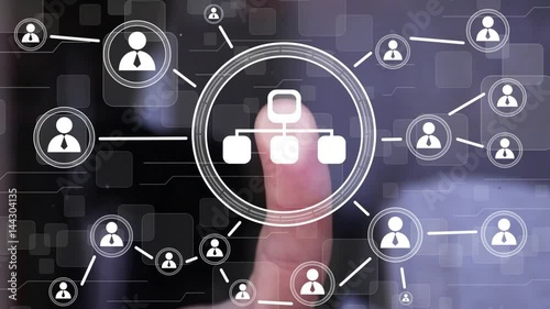 Businessman pressing button network online cooperation group computer.