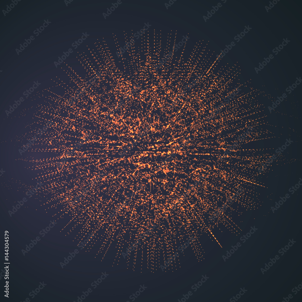 Abstract vector space background. Explosion of sphere with glowing particles. Futuristic technology style. Elegant background for business presentations or gift cards.EPS10