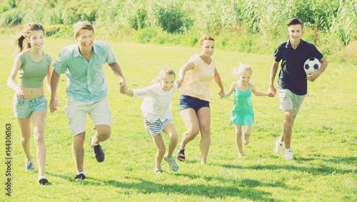 Family being active and running