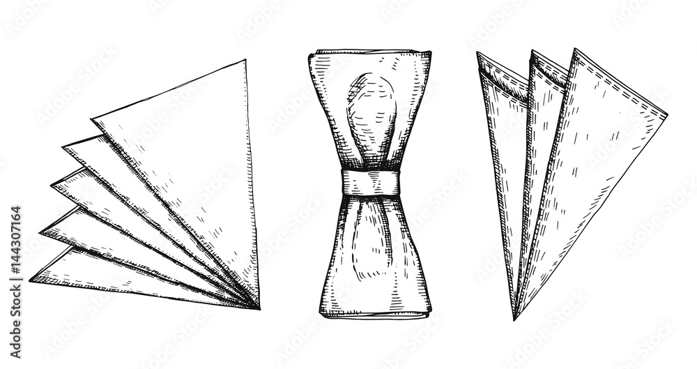 Napkins serving tableware hand drawing vector
